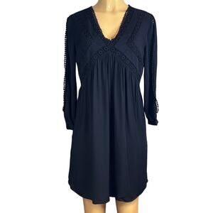 Gianni Bini Solid Black Long Split Sleeve Mini Dress Embroidered Size Small